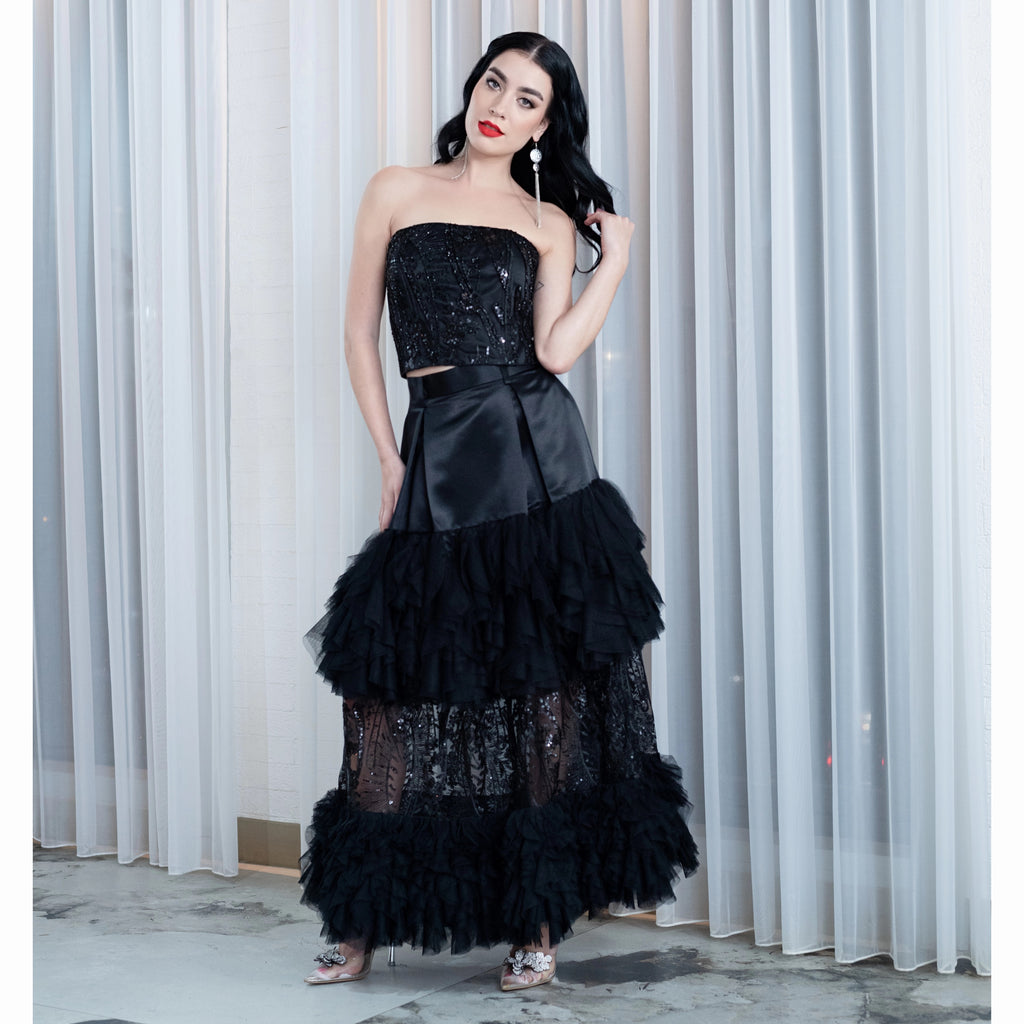 Jennifer Long ball Black tulle skirt with lace (7234160361495)