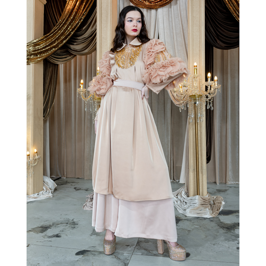 Mi Vida Signature Beige ameera dress with long sleeve (7483144699927)