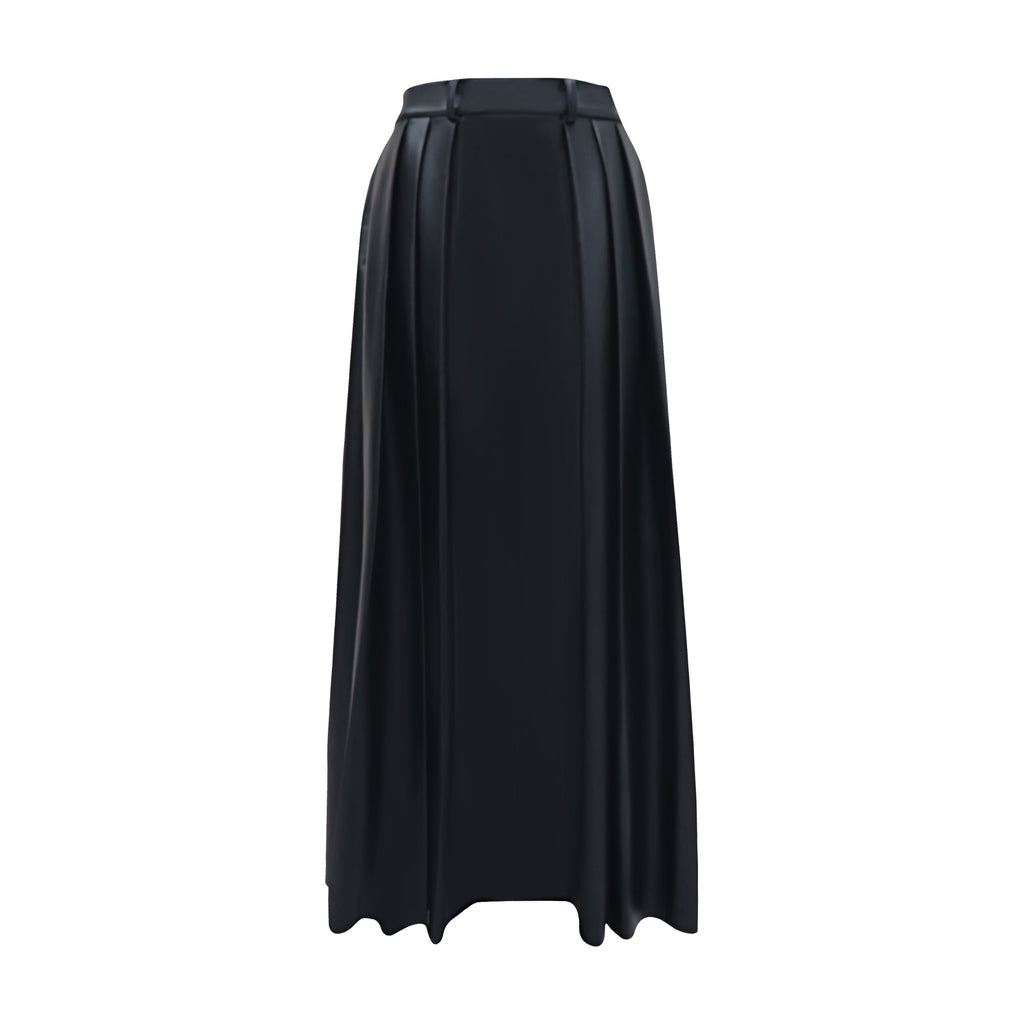 Signature Black fancy ball long skirt in Vegan Leather (7389309829143)