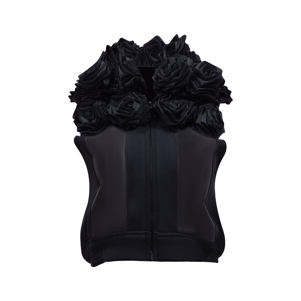 Signature Black roses fancy cropped Vest (7389313400855)