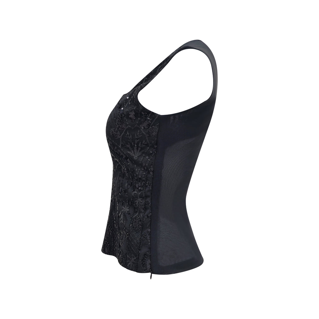 Signature Black square neck top with lace (7436737019927)