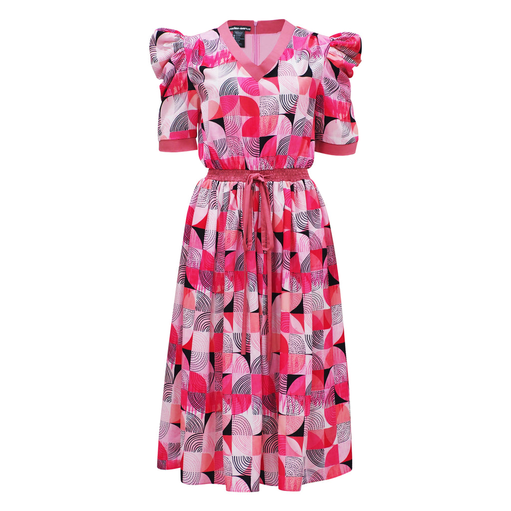 Central Abstract Pink Tiffany medium pink dress (7118316666903)