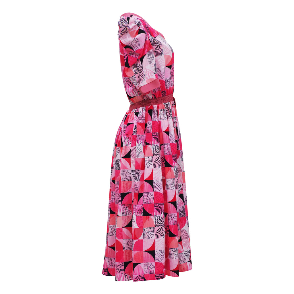 Central Abstract Pink Tiffany medium pink dress (7118316666903)