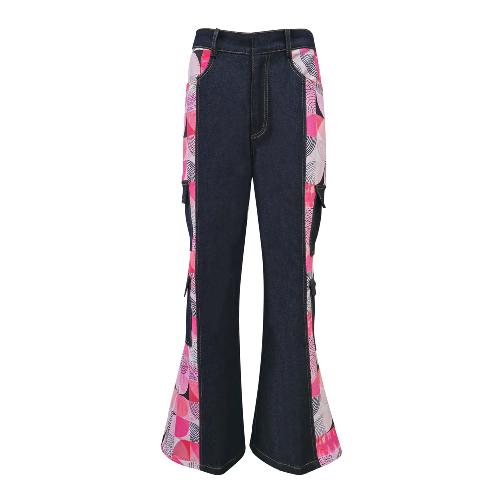 Central Abstract Pink Cargo denim pant (7154683412503)