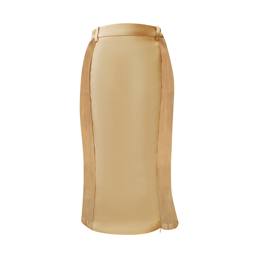 Central Gold plisket saten skirt (7275865276439)