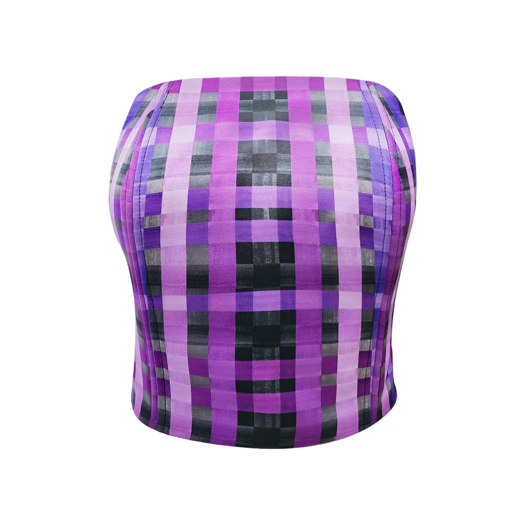 Becoming Gingham Black Purple Bustier Top (7275749113879)