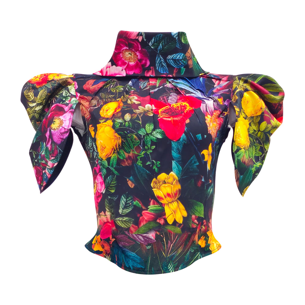 MI AMOR floral top with flip back collar (7389308878871)