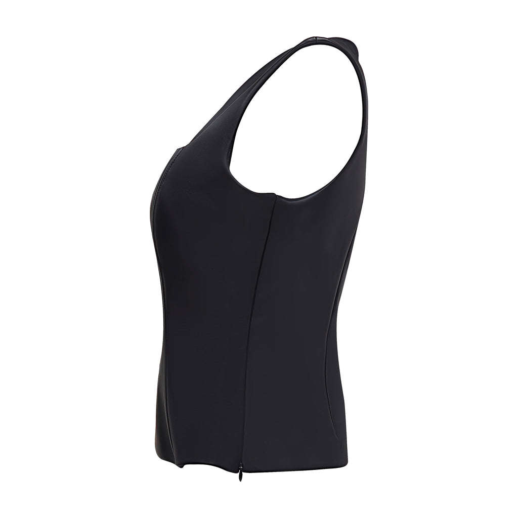 Signature Black square neck top in vegan leather (7376840753175)