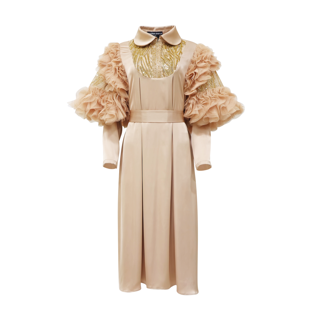 Mi Vida Beige Ameera dress with long sleeve (7483144699927)