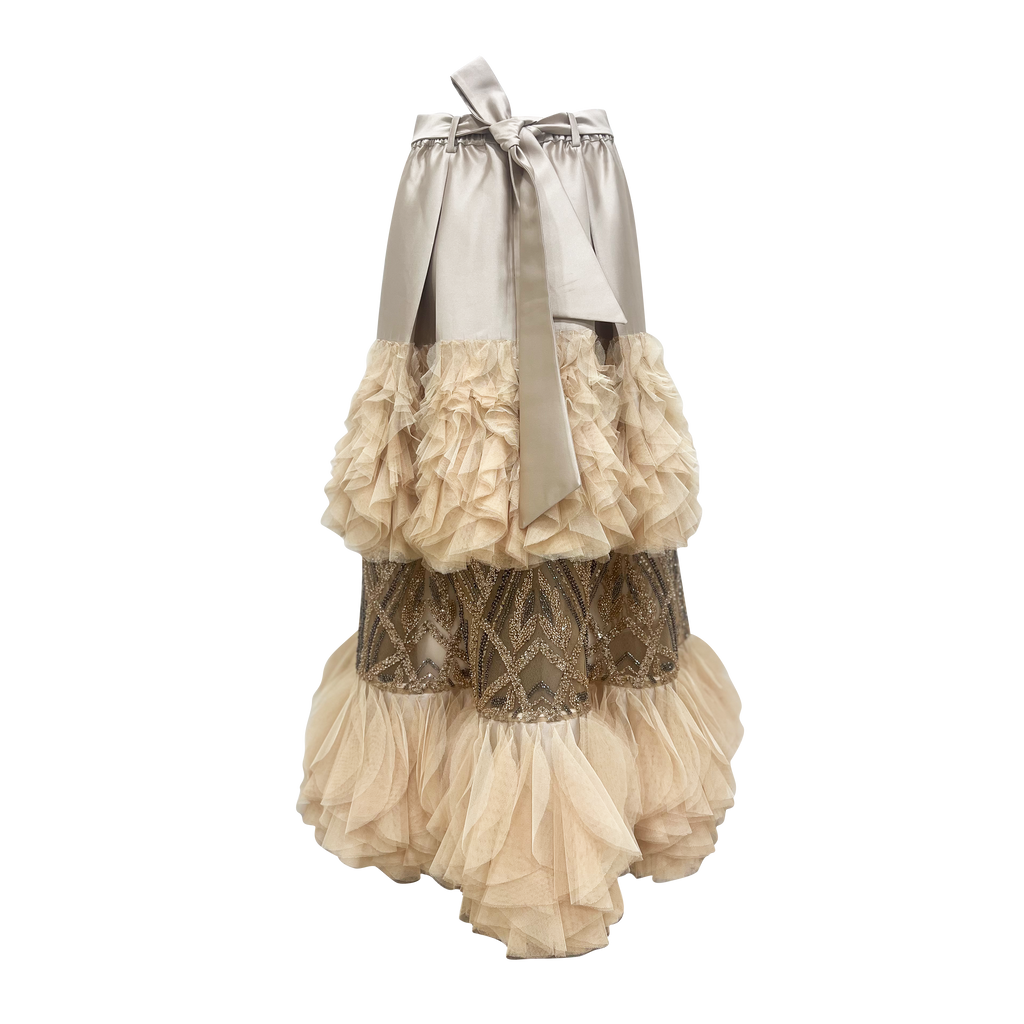 Mi Vida Gold Jennifer long ball tulle skirt with lace (7483149877271)