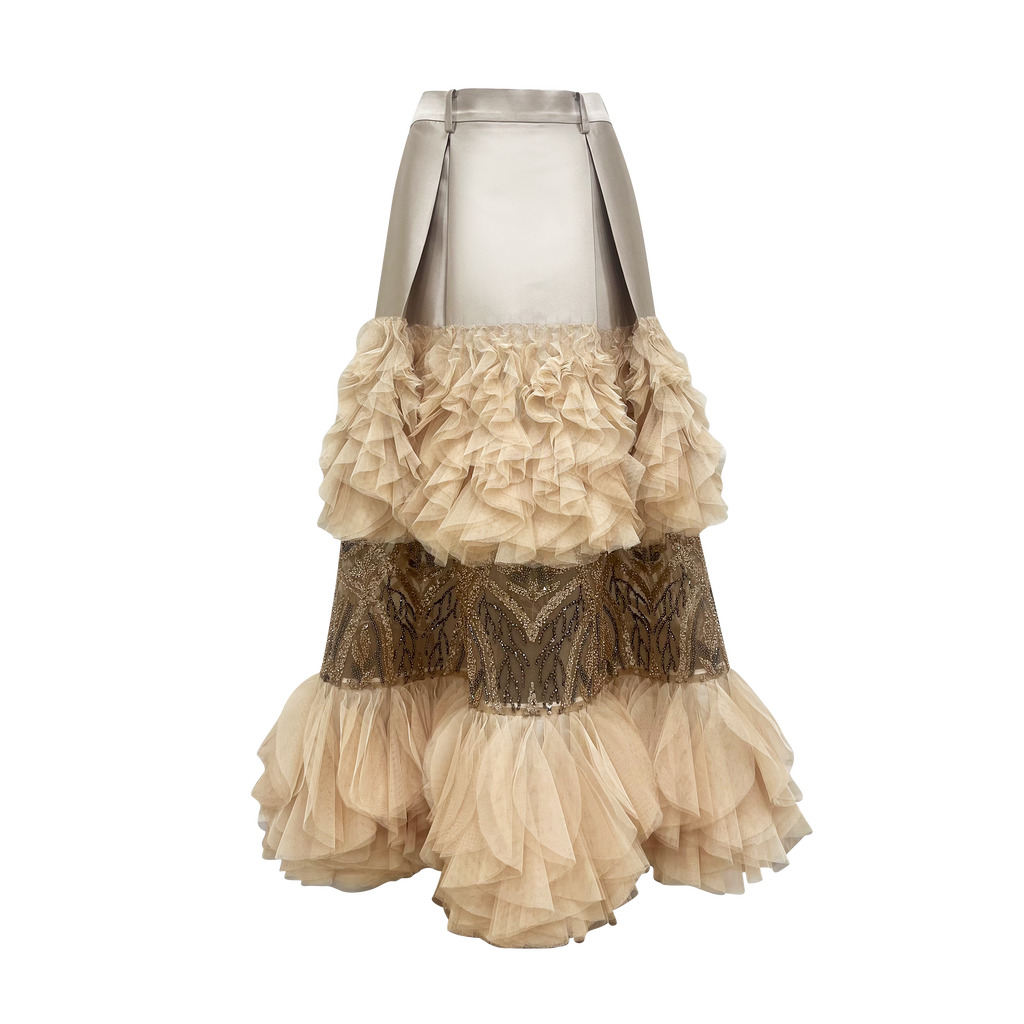 Mi Vida Gold Jennifer long ball tulle skirt with lace (7483149877271)