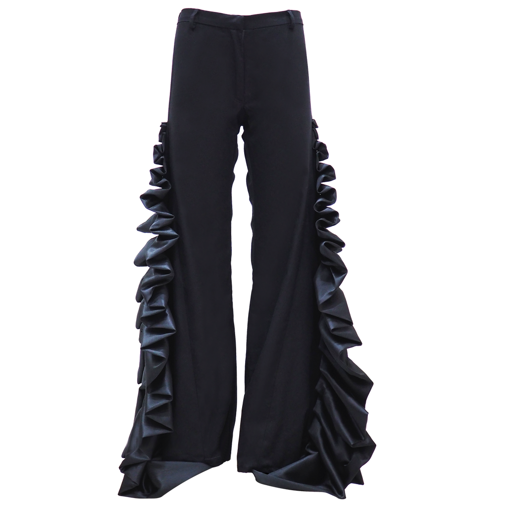 Bell Bottom Black Pant with Ruffle (6878924341271)